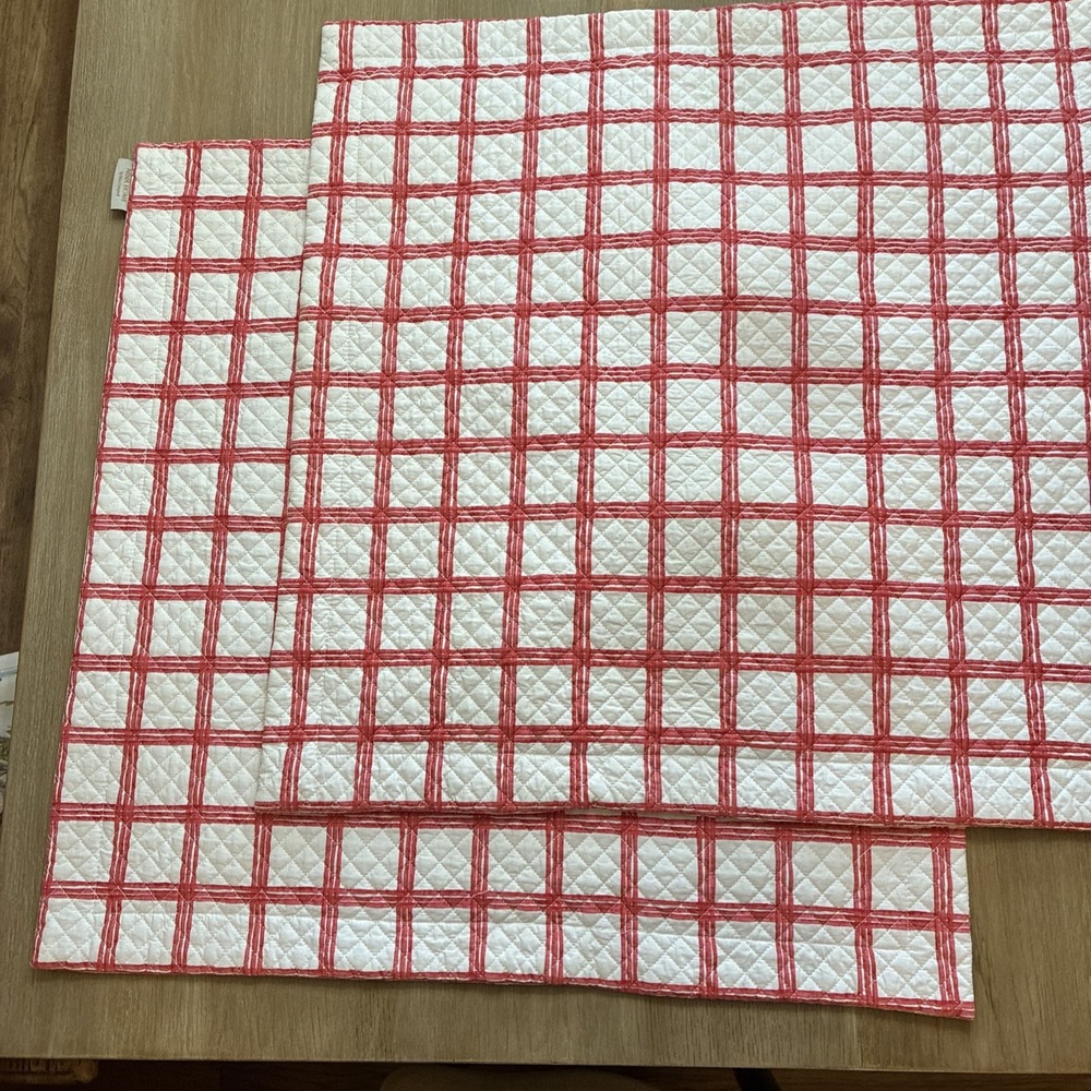 Nina Campell Home Pair Euro Pillow Shams 28x28 Red / White Check Quilted